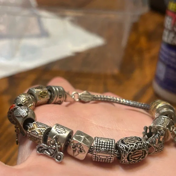 Harley-Davidson Sterling Silver 15 Charm Pandora Bracelet - Picture 6 of 15